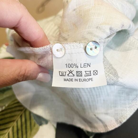 iLinen Lifestyle Parrot Tropical Linen Button Up Maxi Blouse Pockets White Sz L - Picture 9 of 10